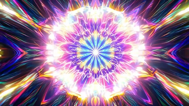 Vibrant kaleidoscope patterns shifts and evolves, creating a captivating visual experience through rich colors and intricate designs