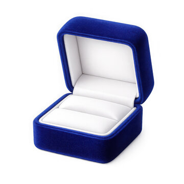 Open blue jewelry box empty velvet case on transparent background
