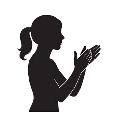 Silhouette of a young woman with a ponytail clapping her hands in a gesture of applause