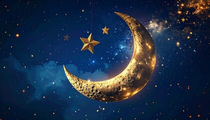 Enchanting Crescent Moon and Stars in a Dreamy Night Sky.