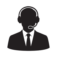Professional call center agent silhouette wearing a headset and formal business attire.