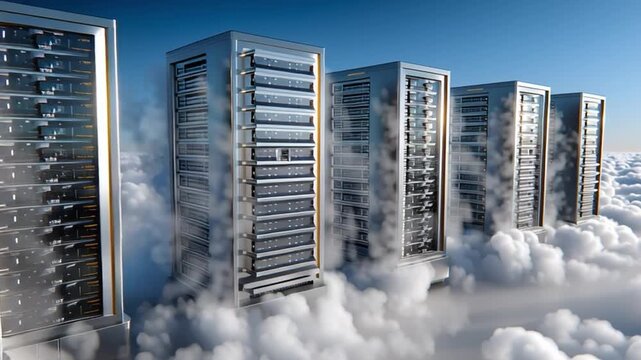 Cloud Computing Data Center: A striking visual of a data center seamlessly integrated into the clouds.