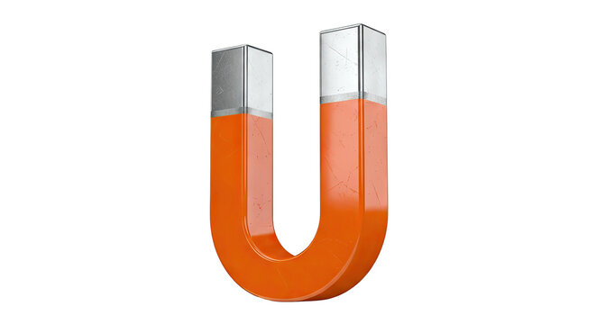 U-shaped horseshoe magnet with orange and silver components