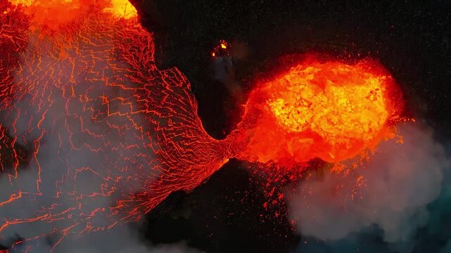 Molten Lava Flowing From Volcano