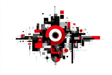 Obraz premium The design showcases abstract shapes and lines, employing a playful color scheme that underscores geometric forms and industrial touches