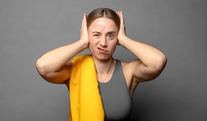 feeling frustrated and annoyed, sick and tired of failure, fed-up with dull, boring tasks. fitness concept