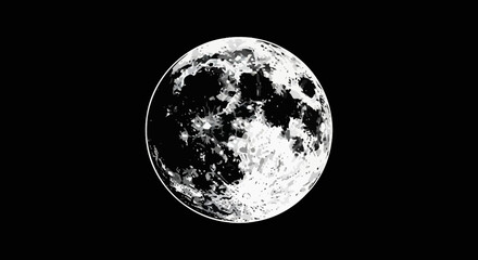 Abstract monochrome full moon with craters against a black starry night sky background © Hanaa