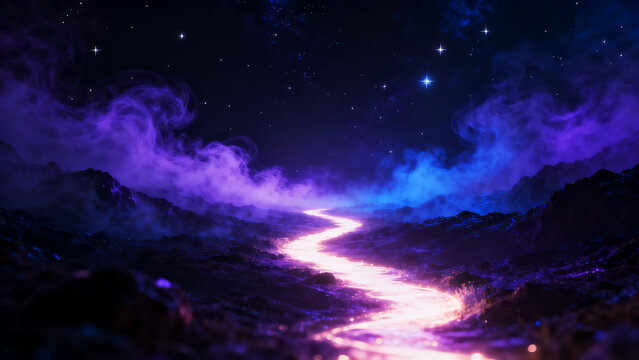Luminous Pilgrimage Trail Through Mystical Deep Space