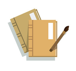 Vintage Books and Writing Brush vector illustration