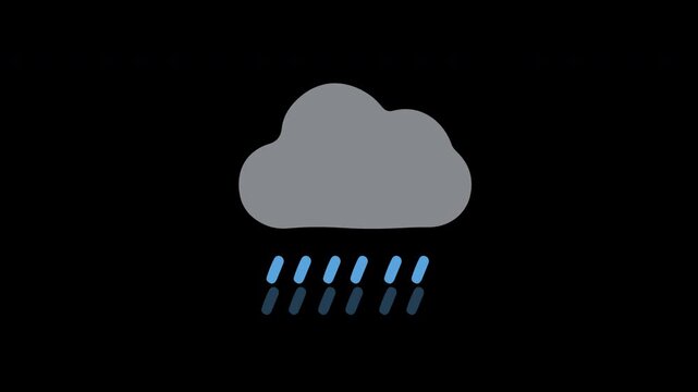 animated climate and weather forecast icon Thunderstorm. dark cloud, rain and lightning icon animation on alpha channel, transparent background