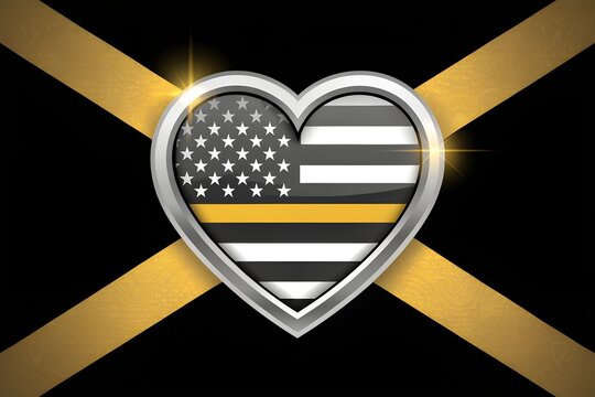 Heart shaped emblem featuring the thin gold line American flag design symbolizing support and remembrance for law enforcement and first responders in solemn recognition of their service