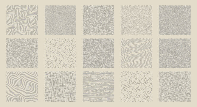 A grid of fifteen square tiles, each displaying a unique subtle texture in shades of beige and grey.