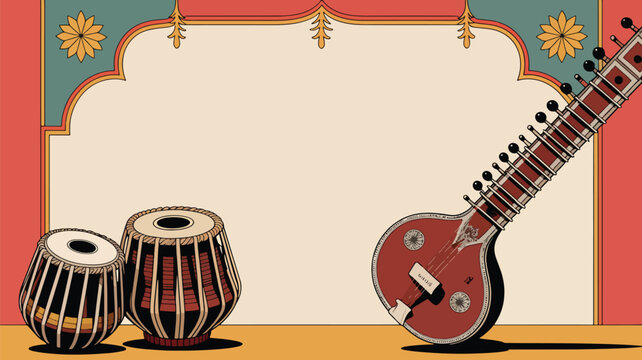 Indian classical music instruments sitar and tabla duo
