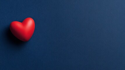 Obraz premium A small red heart sits on a dark blue background with plenty of copy space.
