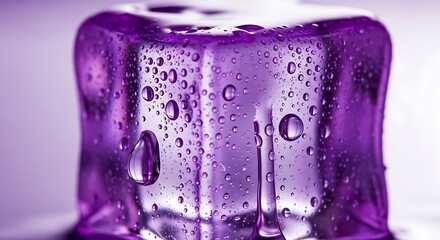 Close-up of a Purple Ice Cube with Water Droplets.