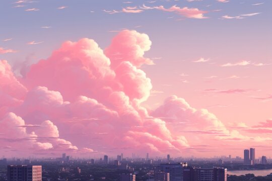 City and a evening pink sky architecture cityscape building.