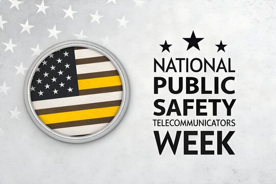 Commemorating national public safety telecommunicators week with a patriotic badge featuring the thin gold line american flag design celebrating dispatchers and emergency responders.