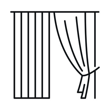 Bedroom blackout curtains icon in linear style, demonstrating the type and characteristics of the curtains in a simple vector image.