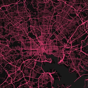 Baltimore City Map this minimalist poster a high resolution raster image showcases a refined grid of subtle monochrome lines echoing blueprint character and urban structure with a hint of neon pink.