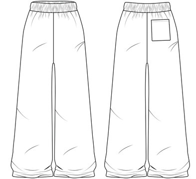 Wide Leg Pants trajur Vector Template Front Back Technical Flat