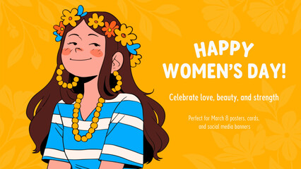 Vector illustration of young cool girl. Women's day on March 8