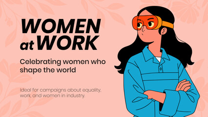 Strong Female worker. Happy Women's Day greeting card.
