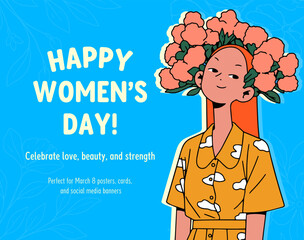 Vector illustration of young cool girl. Women's day on March 8