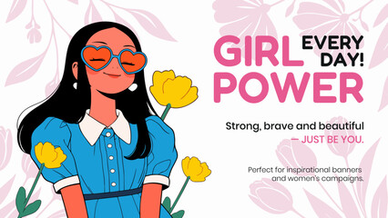 Vector illustration of woman with flowers. Happy Women's Day greeting card.