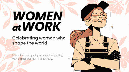 Strong Female worker. Happy Women's Day greeting card.
