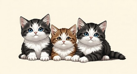 Three Adorable Kittens - A Trio of Feline Charm and Cuteness.
