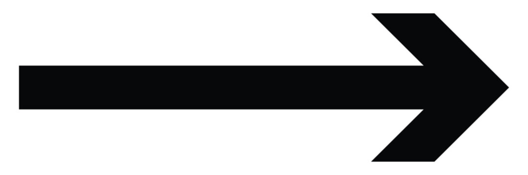 Black horizontal straight arrow pointing right. Bold thine long arrows. Straight black long arrow icon. Vector illustration on white background.