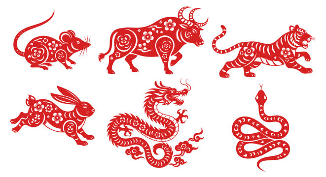Chinese zodiac animal vector illustration in an elegant paper-cut silhouette style