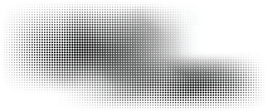 Dotted halftone gradient texture. Fading polka dot background. Repeated dots gradation pattern background. Black vanishing comic pop art overlay backdrop.