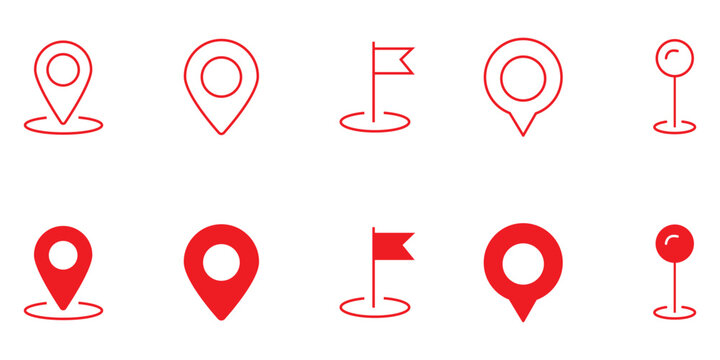 Map pin, location icons collection. Address, GPS, place, flag, sign, point, direction icon vector illustration. Transparent background