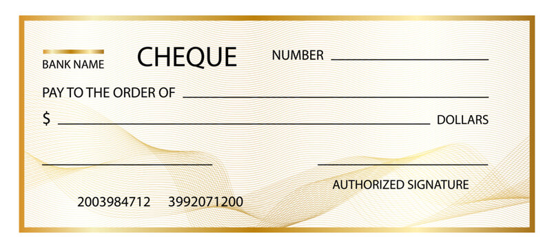 Cheque bank blank template with golden gradient guilloche watermark pattern
