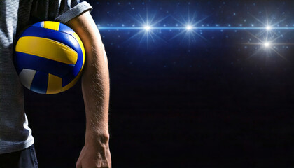 Professional volleyball player holding ball in stadium