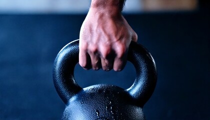 Athlete hand holding a kettlebell during intense workout session