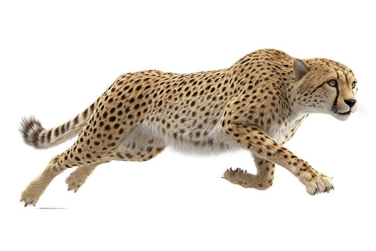 Cheetah on the Prowl: A majestic cheetah in full stride, its lithe body poised mid-leap, showcasing its raw power and agility.