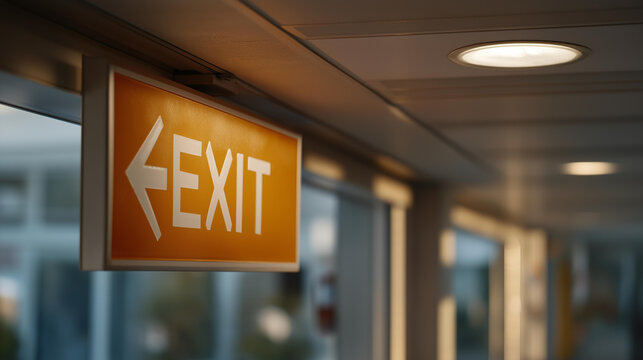 A hospital corridor features a prominent emergency exit, reinforced by directional signage and lighting, reminding staff and visitors of the critical pathways in case of an emergency evacuation