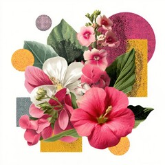 Obraz premium Vibrant floral geometric collage