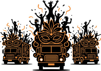 Black Silhouette Carnival Parade with Orange Accents and Mardi Gras © yayan