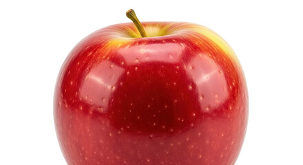 Obraz premium Shiny red apple isolated PNG, fresh fruit with stem on transparent background, healthy eating and natural food source