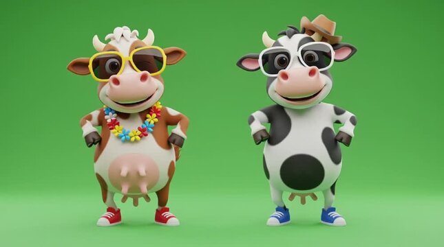 Two cartoon cows wearing sunglasses