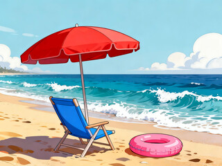 Summer Seaside Beach Vacation Cartoon Illustration
