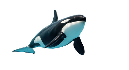 Obraz premium Majestic orca PNG isolated on transparent background, killer whale swimming in the ocean, marine mammal with black and white coloration