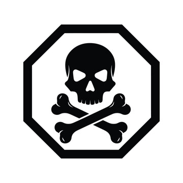 Graphic skull and crossbones symbol within a black octagonal border representing danger