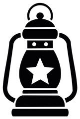 Obraz premium Retro Black Camp Lantern Vector Illustration with Star Graphic for Camping