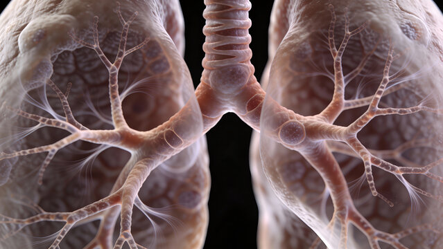 Ultra-realistic macro medical photo of human lungs interior, detailed alveoli structure, soft airflow visualization, clean clinical lighting, shallow depth of field, scientific accuracy.
