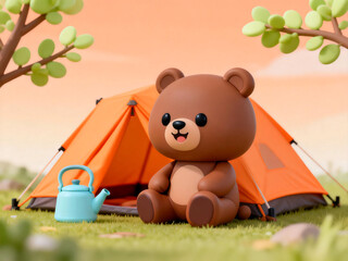 Brown Cartoon Bear Outdoor Camping Illustration