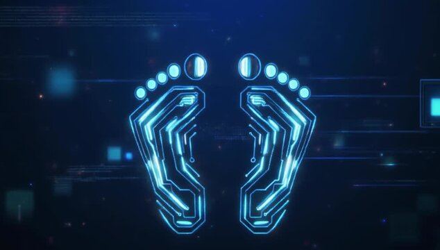 Futuristic Blue Circuit Board Footprints Symbolizing Digital Identity and Online Presence footstep